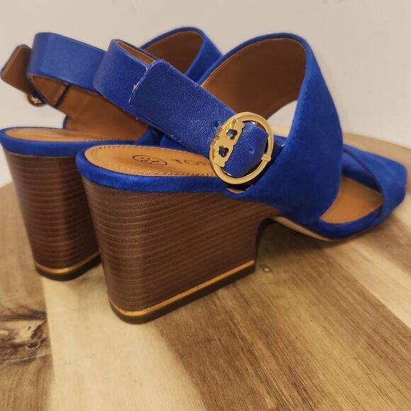 Tory Burch Women's Selby block-heel sandal Blue Suede Size 7.5 M - Picture 4 of 11